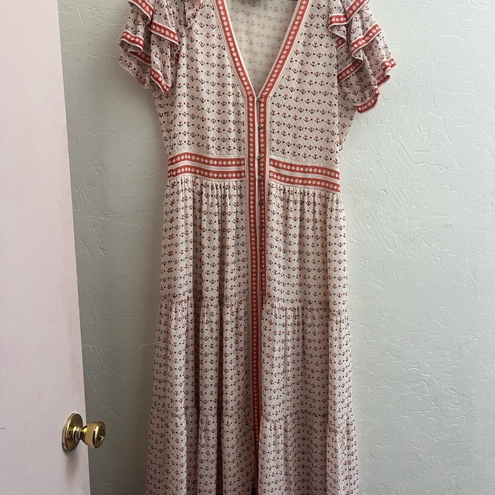 Ulla Johnson Orange and Cream Ruffled Silk Dress